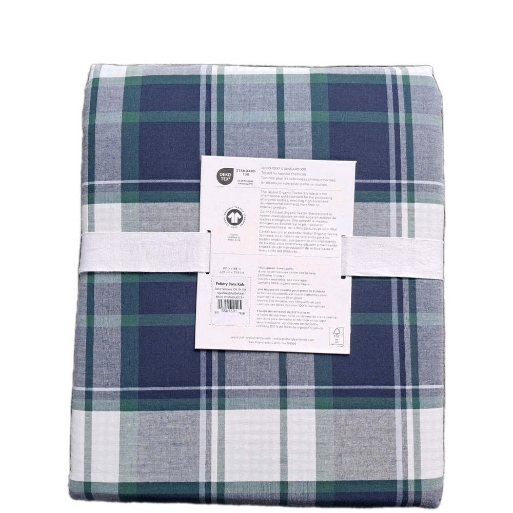 Pottery Barn Kids Blue and Green Reversible Plaid Duvet Cover - Picture 3 of 5
